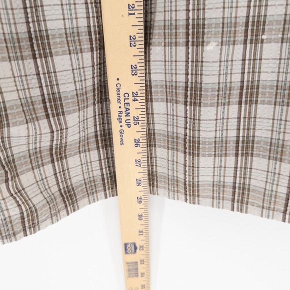 VTG Patagonia Mens Med Puckerware Short Sleeve Shirt Button Brown Plaid Textured - Picture 9 of 9